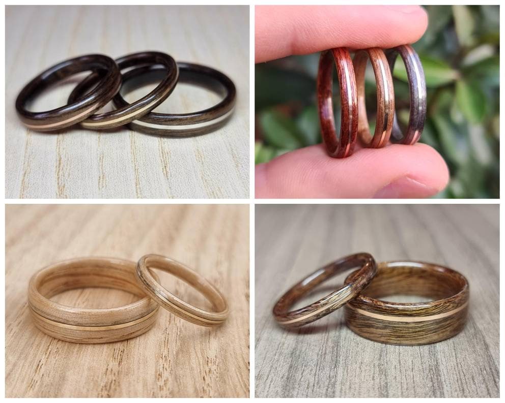 Custom wood & metal inlay hand made bent wood ring