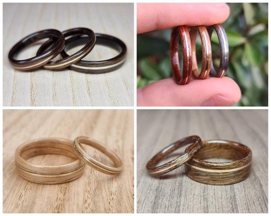 Custom wood & metal inlay hand made bent wood ring