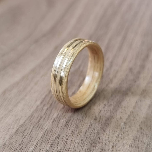 Oak & double brass hand made bent wood ring