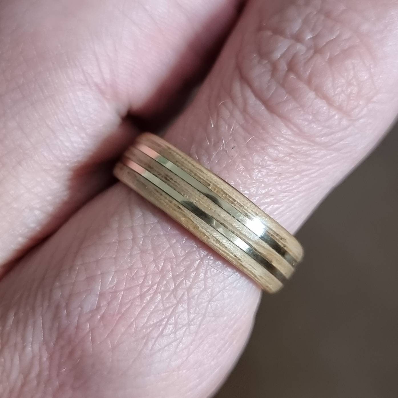 Oak & double brass hand made bent wood ring