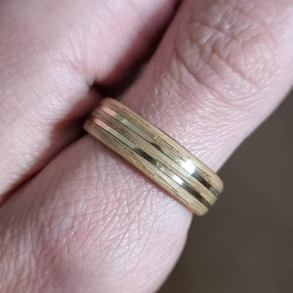 Oak & double brass hand made bent wood ring