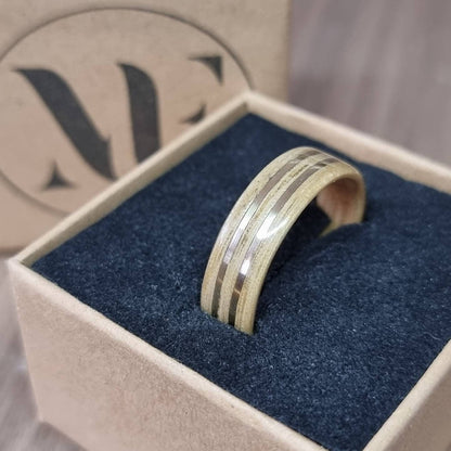 Oak & double brass ring - Bespoke hand made bent wood ring - Custom wooden wedding band - Alternative engagement - 5th anniversary gift