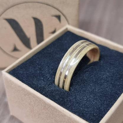 Oak & double brass hand made bent wood ring