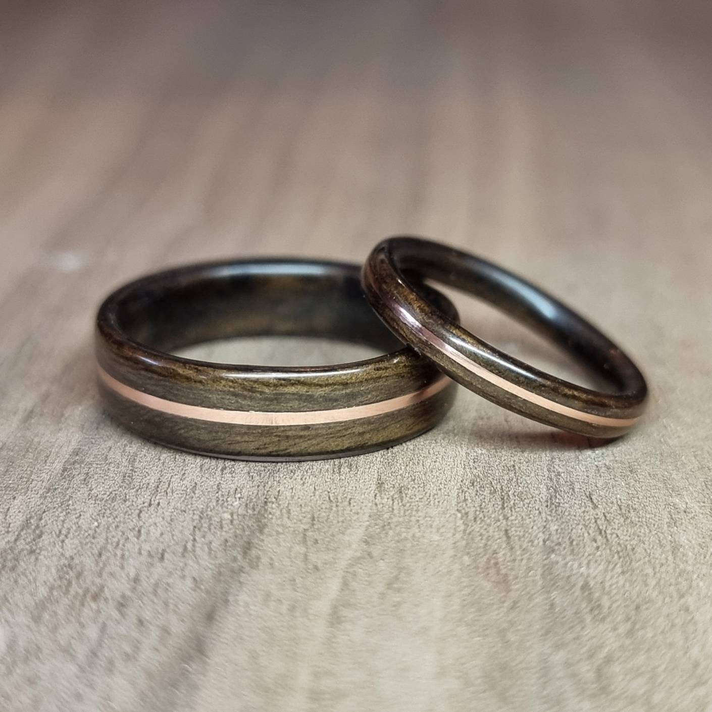 Smoked eucalyptus and copper hand made bent wood ring