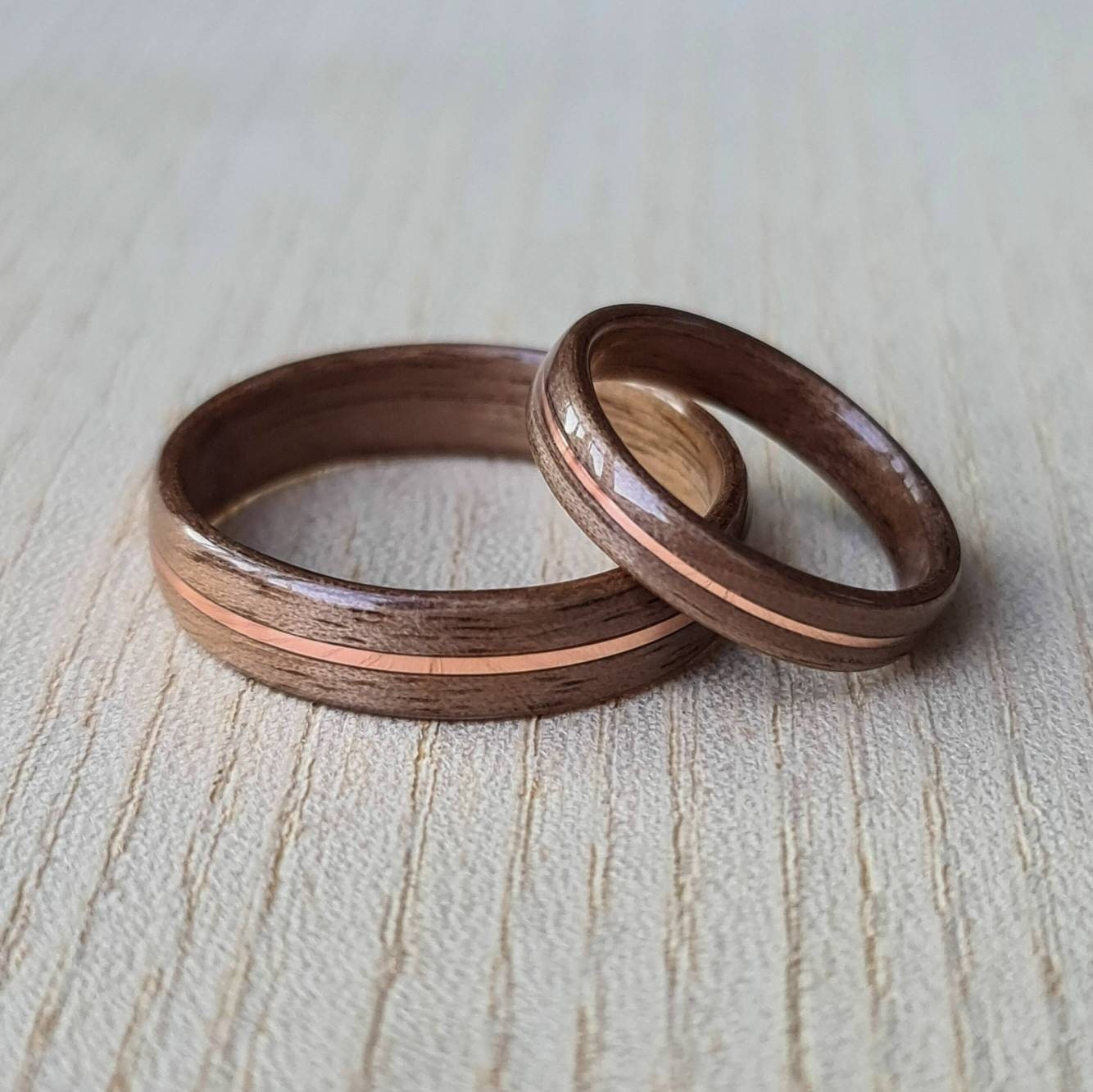 Walnut and copper hand made bent wood ring