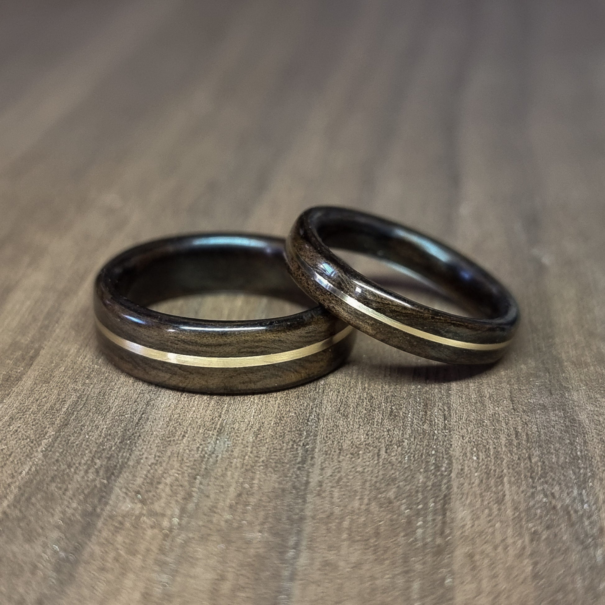 Smoked eucalyptus and brass hand made bent wood ring
