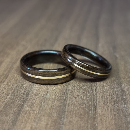 Smoked eucalyptus and brass hand made bent wood ring