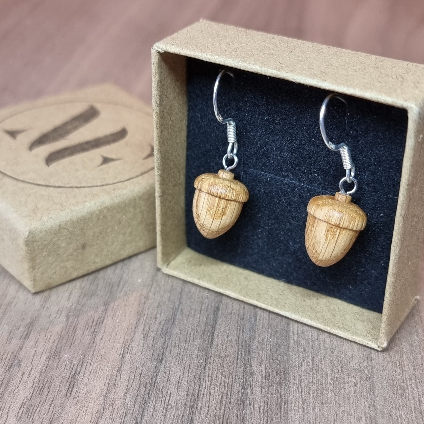 Oak acorn and sterling silver dangle / drop earrings - Wooden earrings - Natural earrings