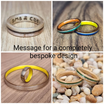 Willow with abalone paua shell and double silver inlays ring - Hand made bent wood ring - Wooden wedding band - Engagement ring