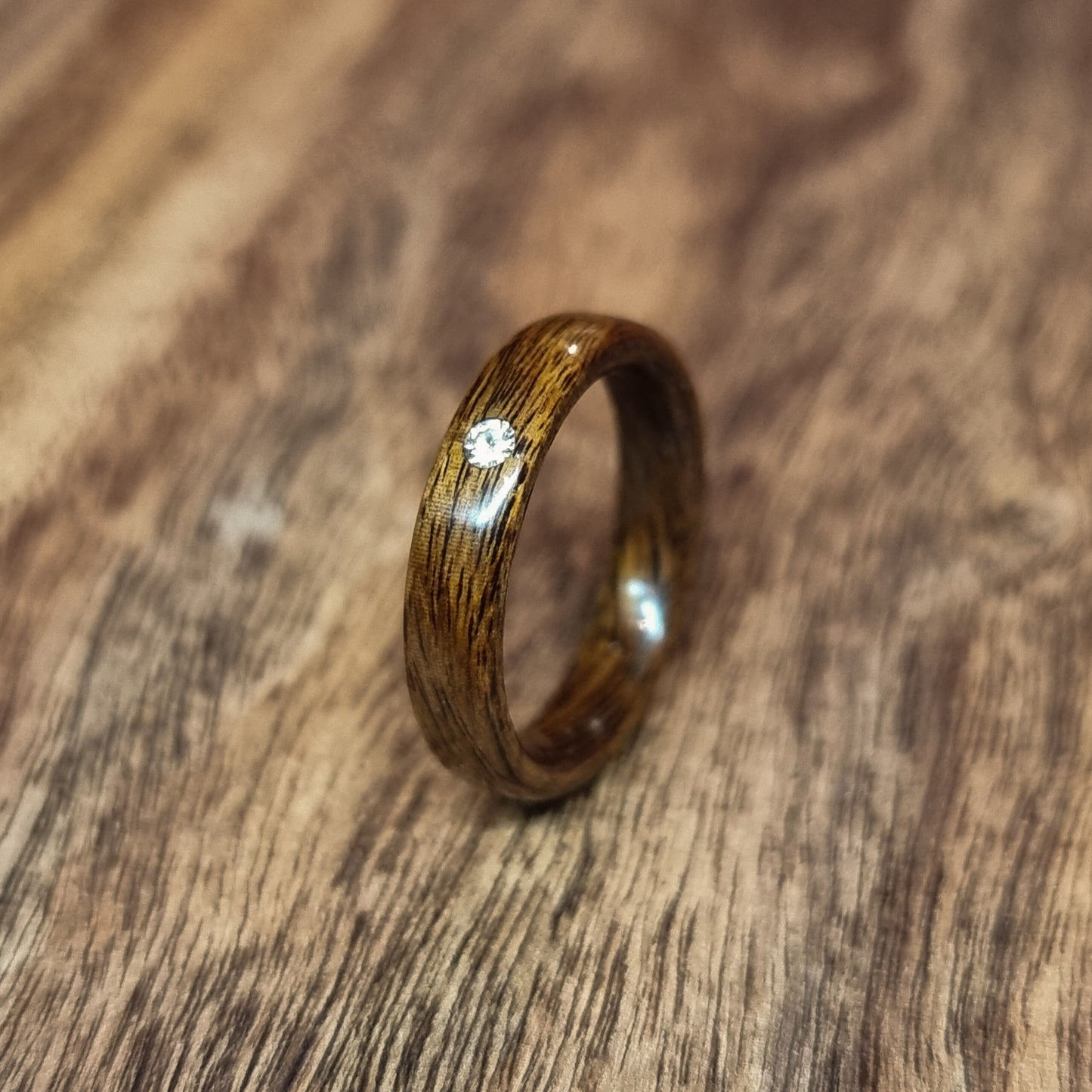 Rosewood and diamond ring - Hand made bent wood ring - Wooden wedding band - Engagement ring - Natural jewellery