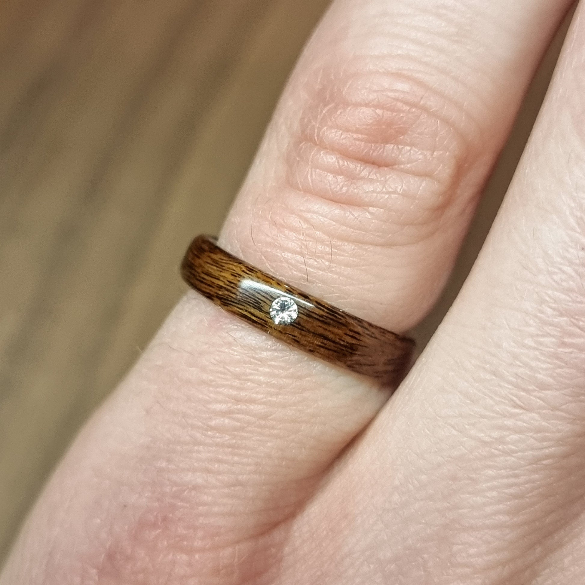 Rosewood and diamond ring - Hand made bent wood ring - Wooden wedding band - Engagement ring - Natural jewellery