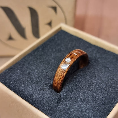Rosewood and lab diamond hand made bent wood ring