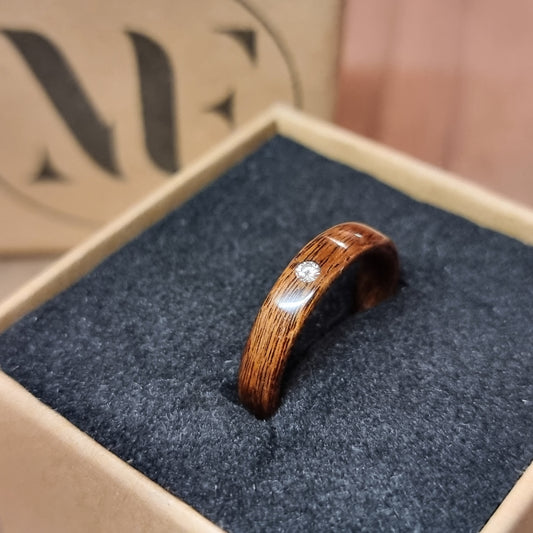 Rosewood and lab diamond hand made bent wood ring