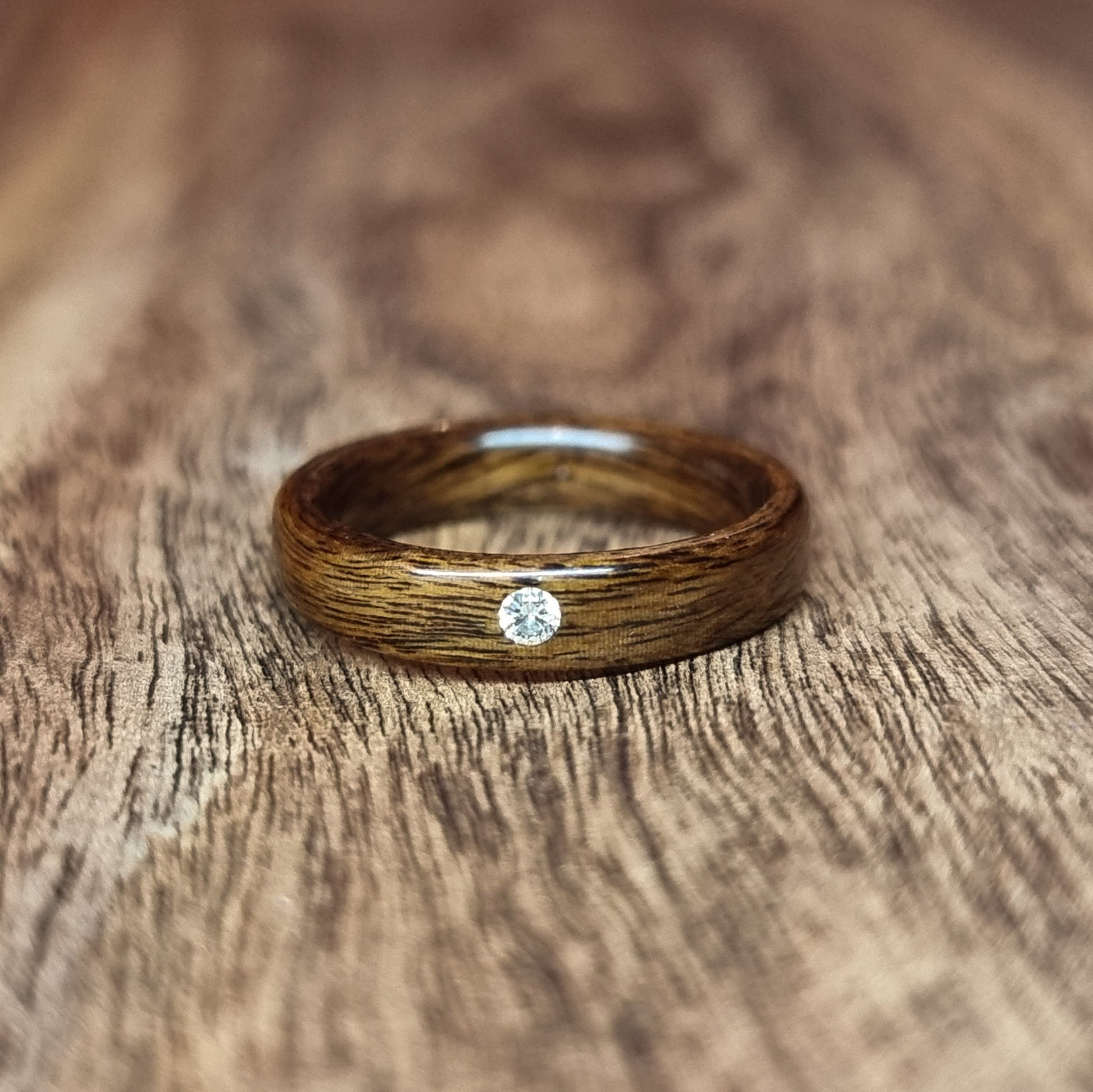 Rosewood and diamond ring - Hand made bent wood ring - Wooden wedding band - Engagement ring - Natural jewellery