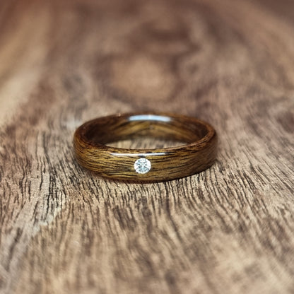 Rosewood and diamond ring - Hand made bent wood ring - Wooden wedding band - Engagement ring - Natural jewellery