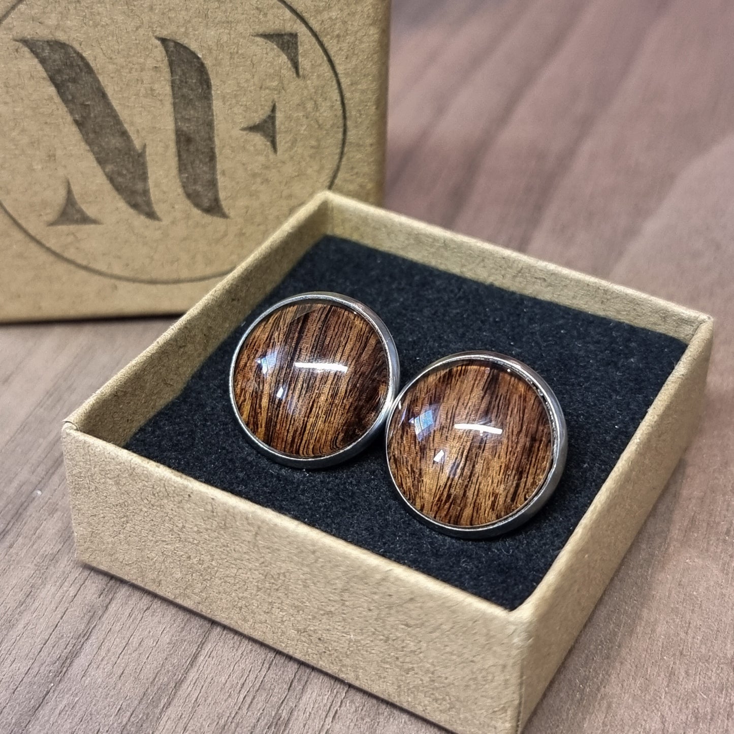 Custom stainless steel wood inlay cufflinks