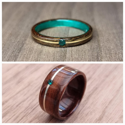 Custom wood metal & gemstone hand made bent wood ring