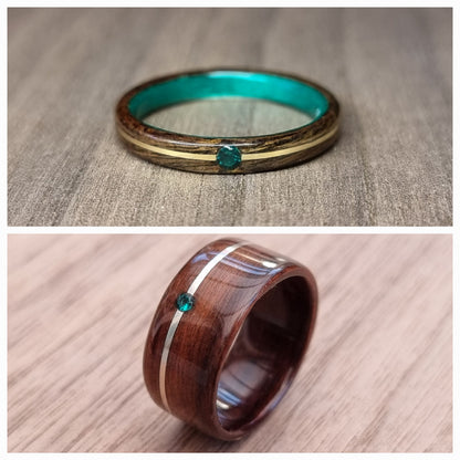 Custom wood metal & gemstone ring - Bespoke Hand made bent wood - Alternative wooden wedding band - Custom engagement ring - 5th anniversary
