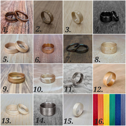 Custom wood metal & gemstone hand made bent wood ring