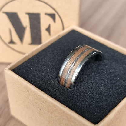 Custom stainless steel, wood & guitar string ring