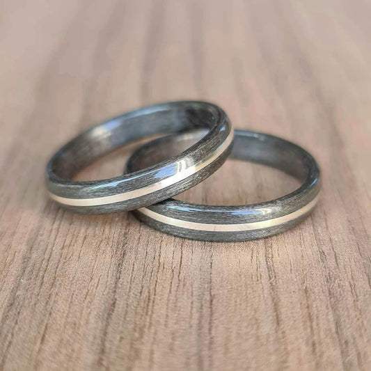 Grey tulipwood & sterling silver hand made bent wood ring