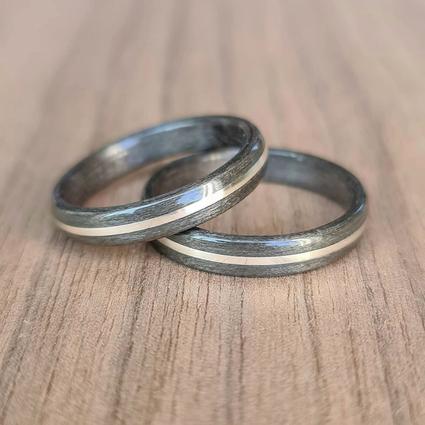 Grey tulipwood & sterling silver ring - Bespoke hand made bent wood ring - Custom wooden wedding band - Alternative engagement - Anniversary