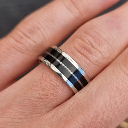 Custom stainless steel, wood & guitar string ring
