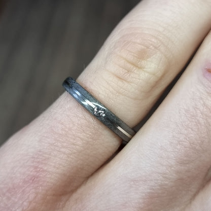 Grey tulipwood, sterling silver & lab created diamond hand made bent wood ring