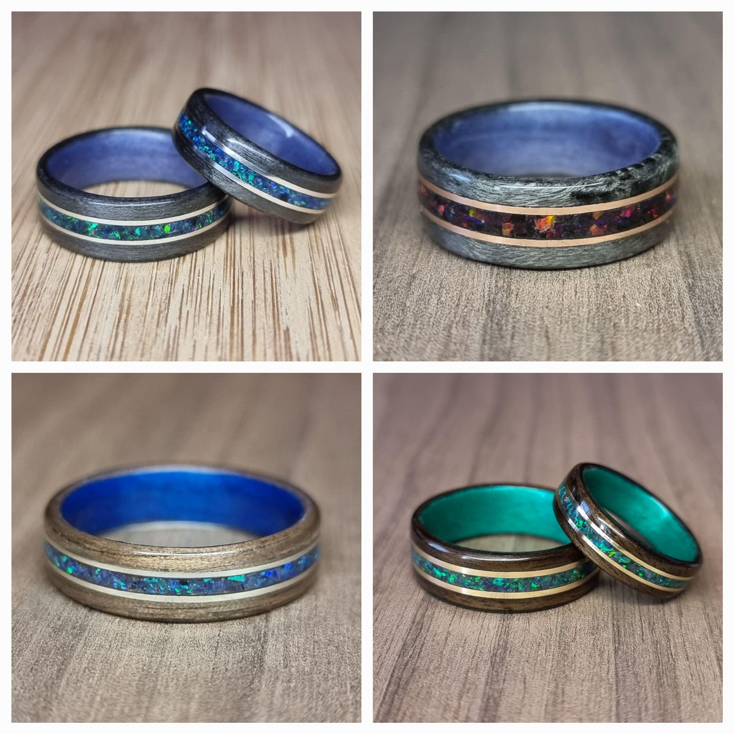 Custom wood, metal, & crushed opal hand made bent wood ring