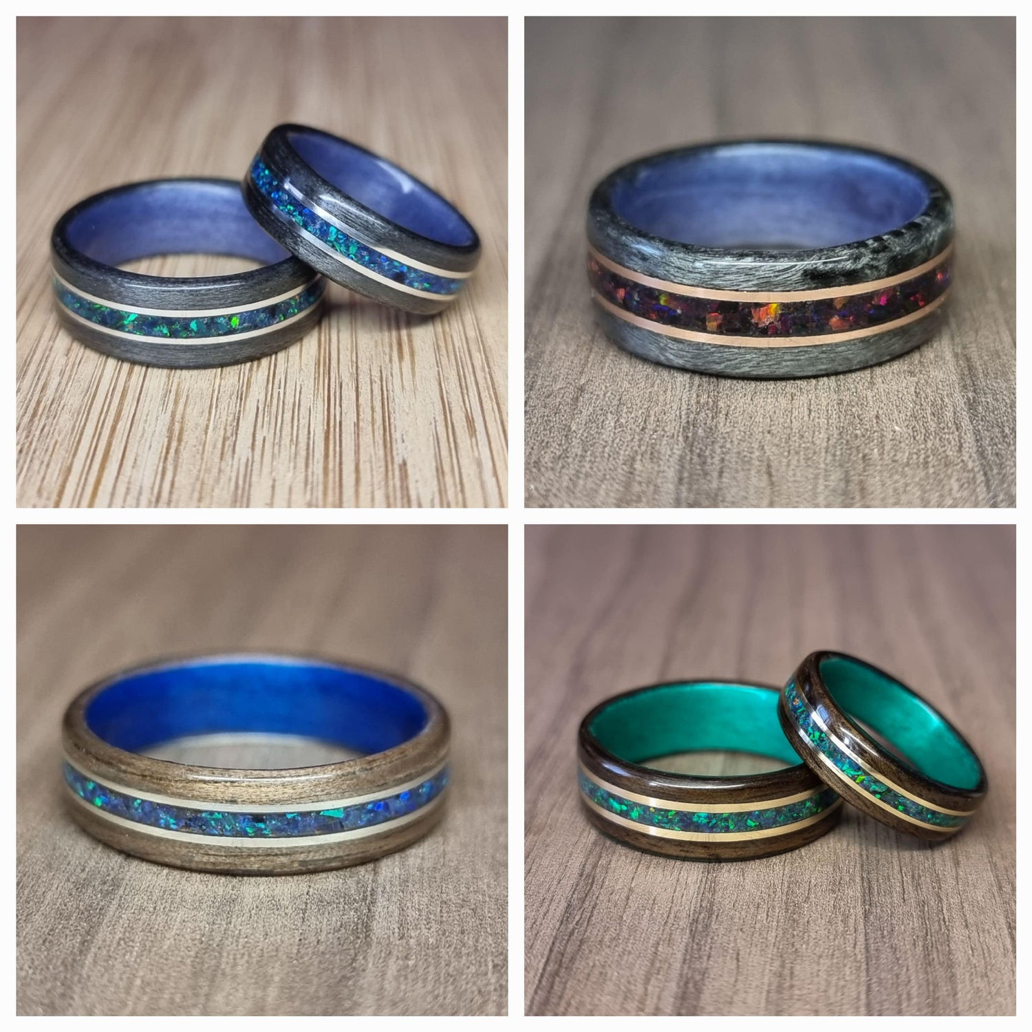 Custom wood, metal, & crushed opal hand made bent wood ring