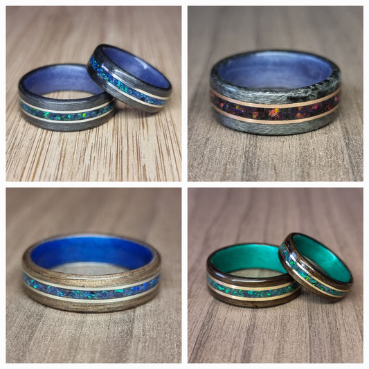 Custom wood, metal, & crushed opal ring - Bespoke Hand made bent wood ring - Wooden wedding band - Engagement ring - Natural jewellery