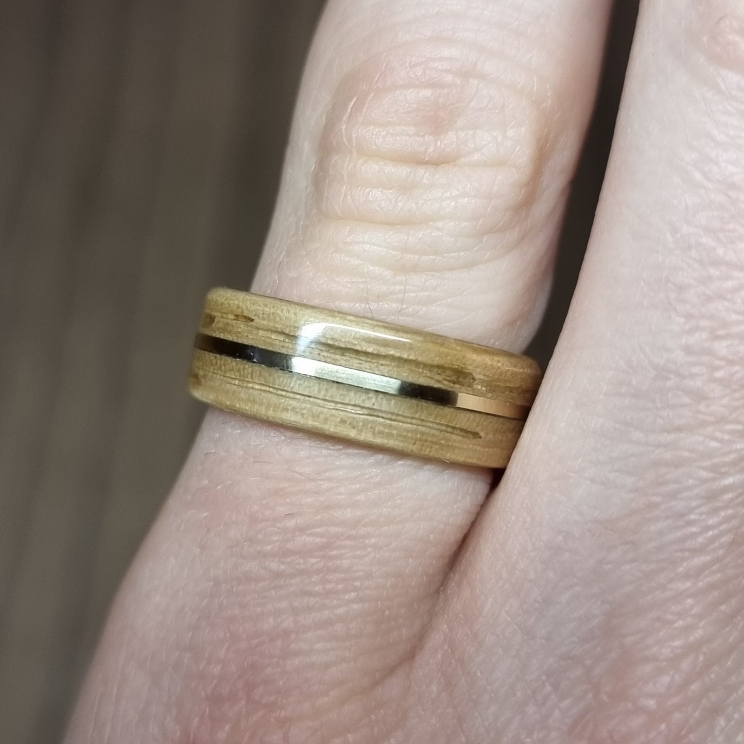 Oak & brass hand made bent wood ring