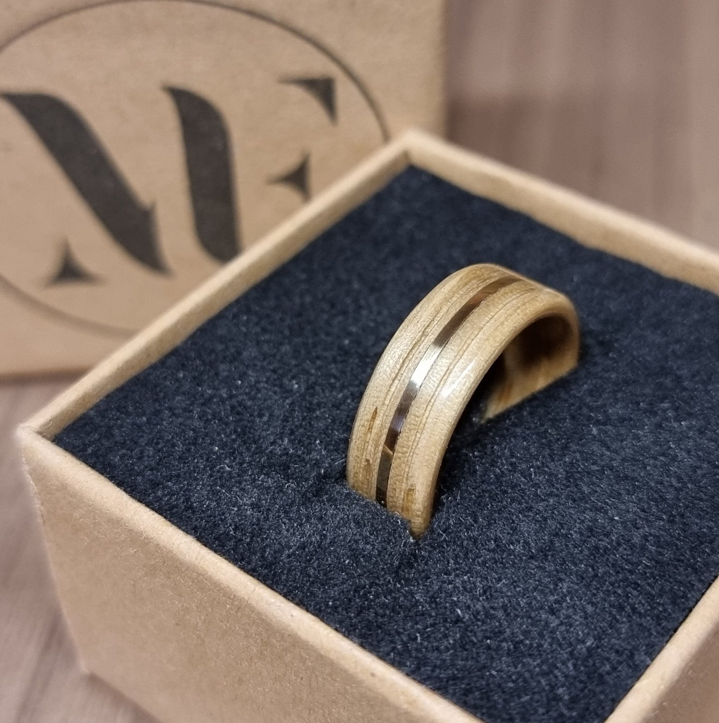 Oak & brass hand made bent wood ring