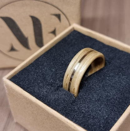 Oak & brass hand made bent wood ring
