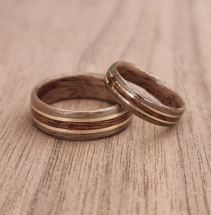 Walnut with sapele and double brass ring - Hand made bent wood ring - Wooden wedding band - Engagement ring - Natural jewellery
