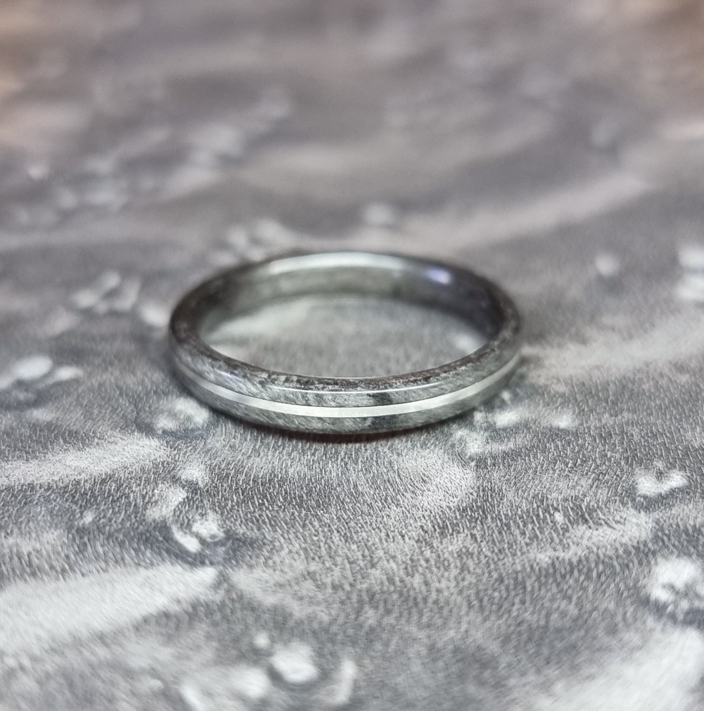 Silver birdseye maple and sterling silver hand made bent wood ring