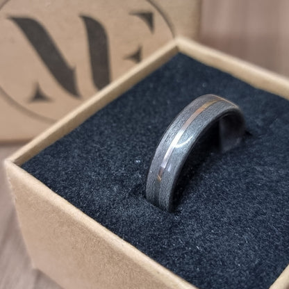 Grey tulipwood & sterling silver hand made bent wood ring