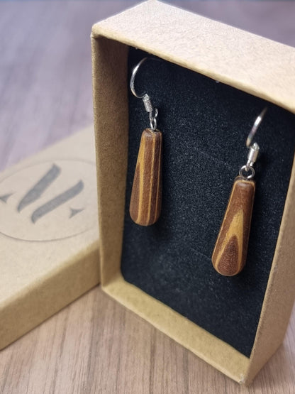 Striped wooden dangle drop earrings - Wooden earrings - Natural earrings