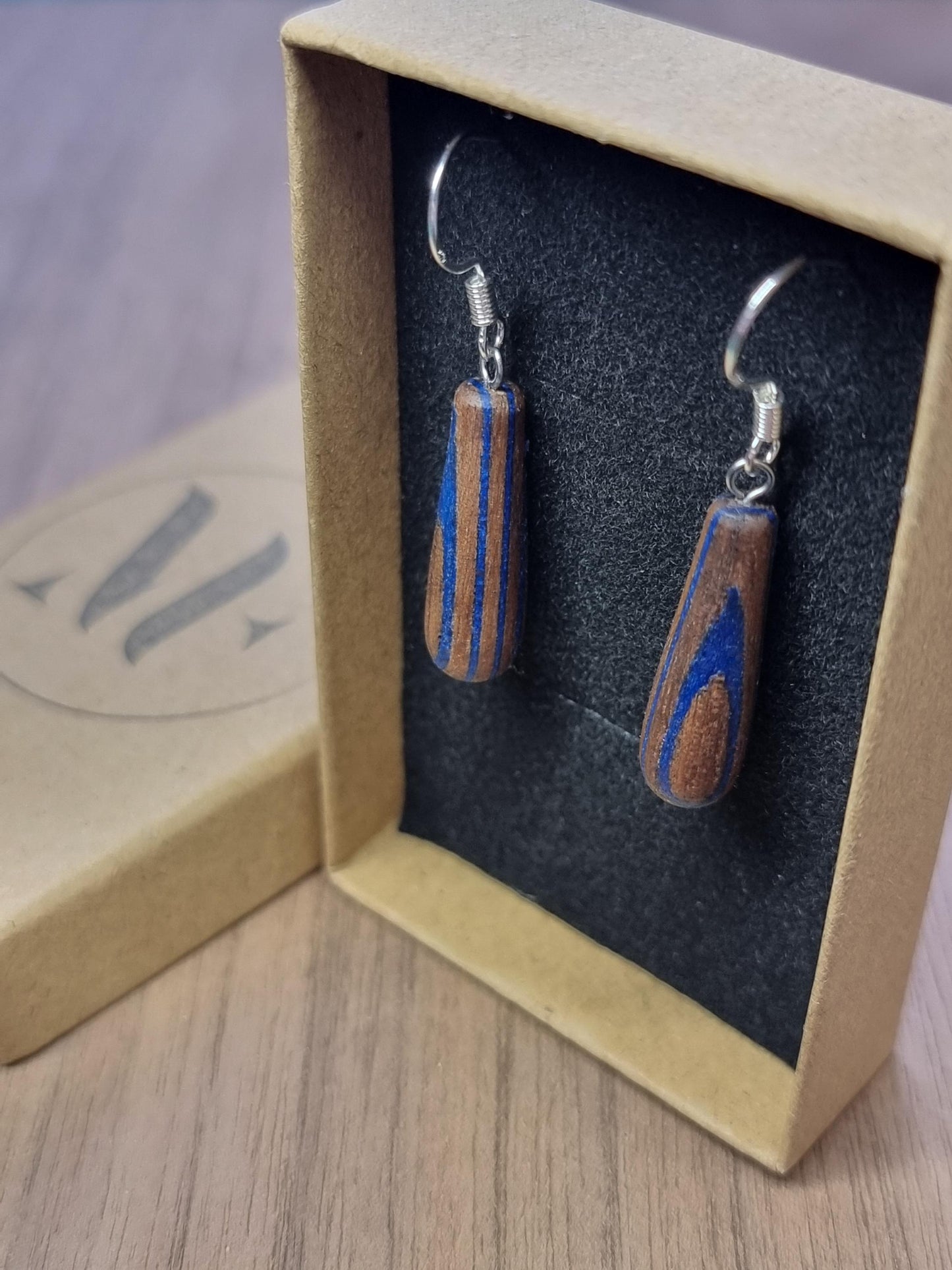 Rainbow striped wood & silver dangle drop earrings - Wooden earrings - Natural earrings - Alternative earrings - 5th anniversary gift