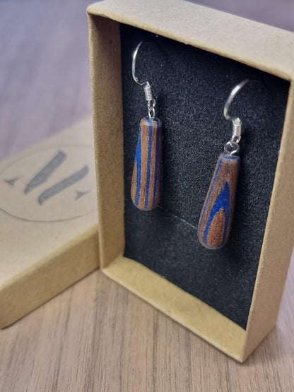 Rainbow striped wood & silver dangle drop earrings - Wooden earrings - Natural earrings - Alternative earrings - 5th anniversary gift