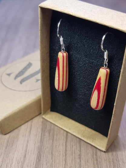 Rainbow striped wood & silver dangle drop earrings - Wooden earrings - Natural earrings - Alternative earrings - 5th anniversary gift