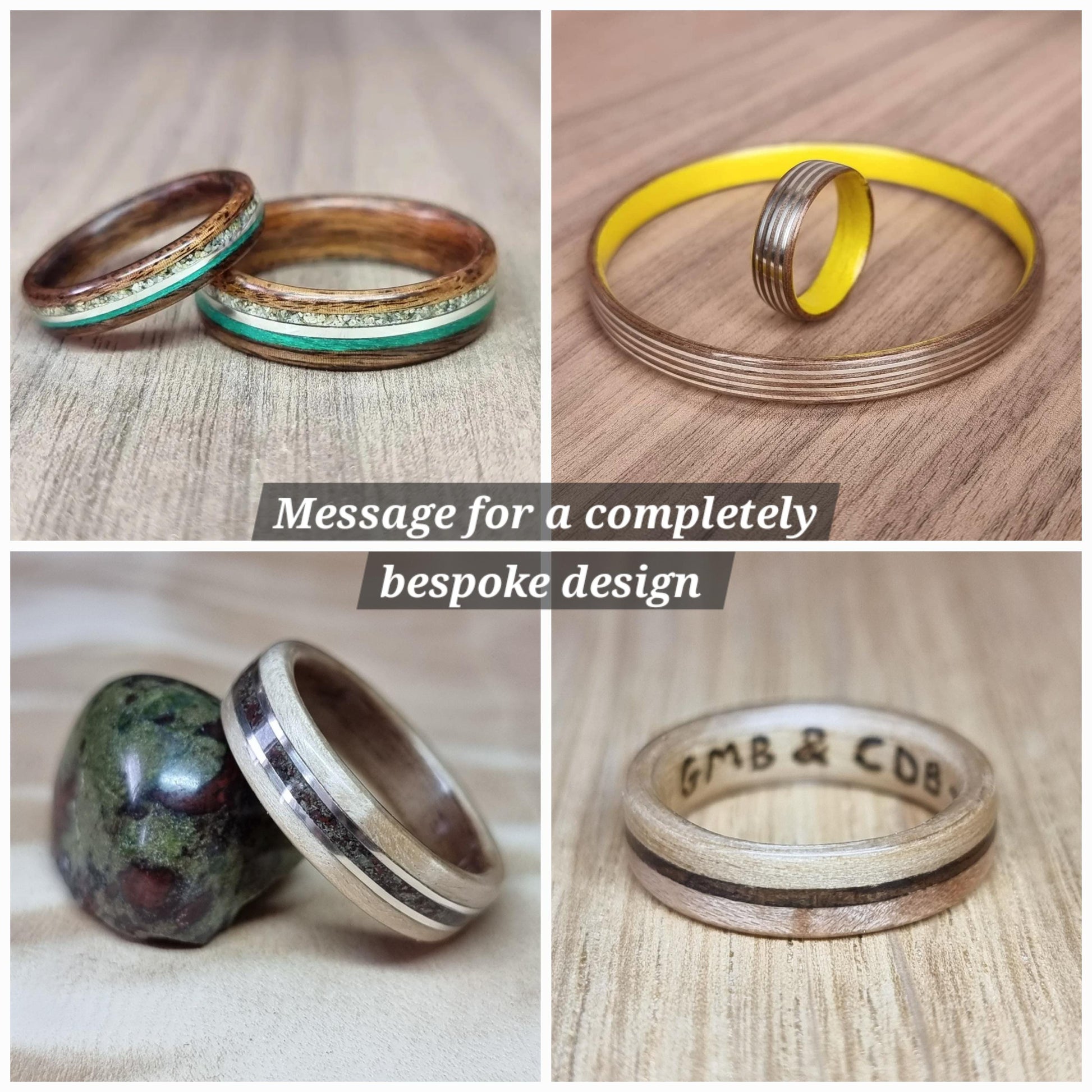 Stainless steel & rosewood ring with green opal - Hand made bent wood ring - Wooden wedding band - Engagement ring - Jewellery