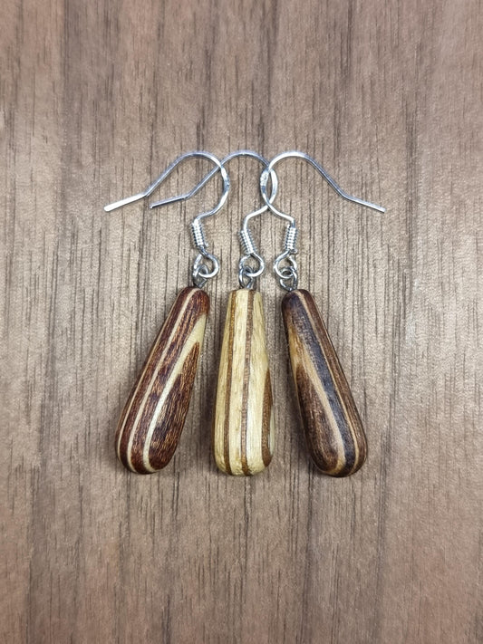 Striped wooden dangle drop earrings - Wooden earrings - Natural earrings