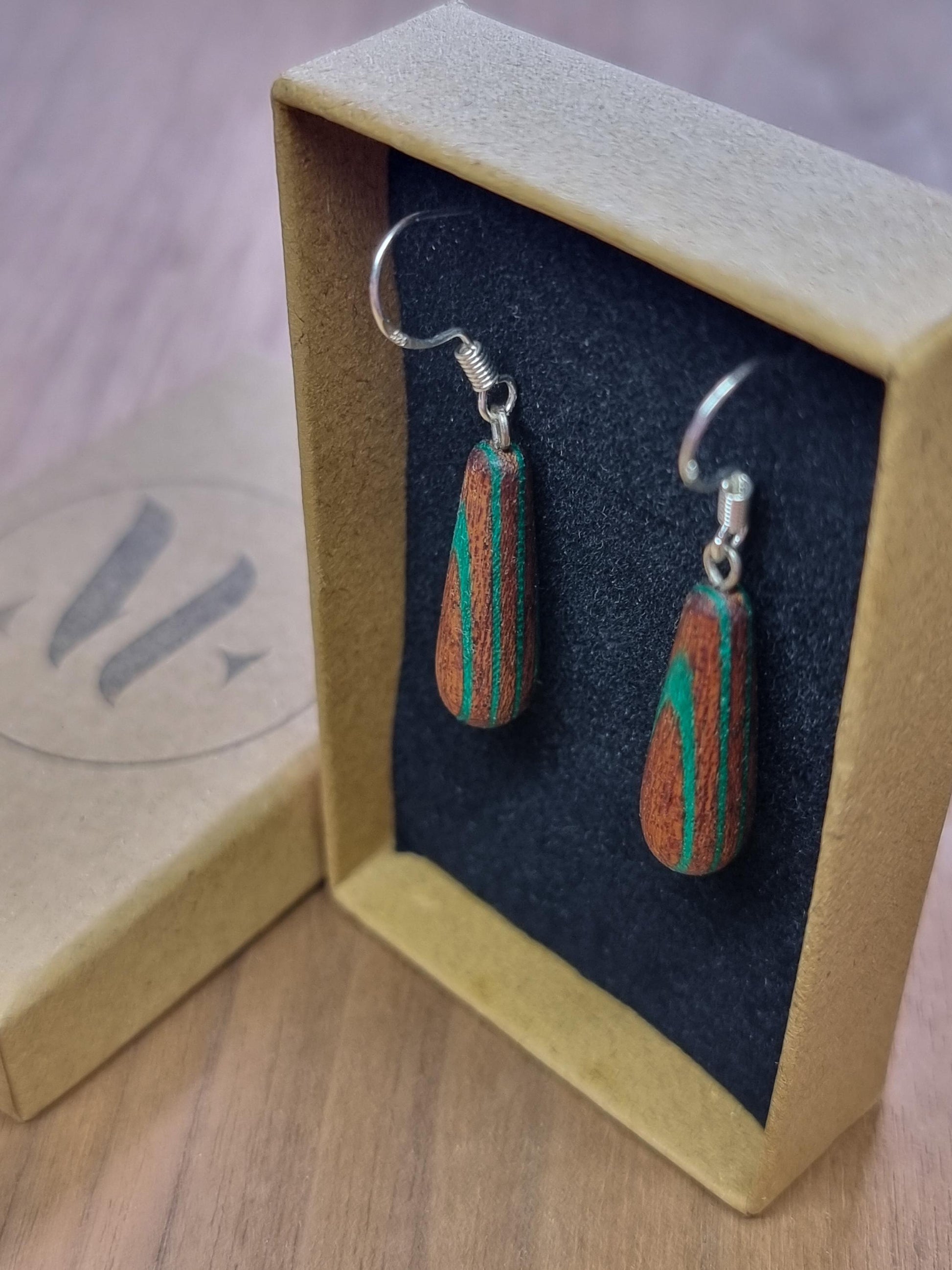 Rainbow striped wood & silver dangle drop earrings - Wooden earrings - Natural earrings - Alternative earrings - 5th anniversary gift