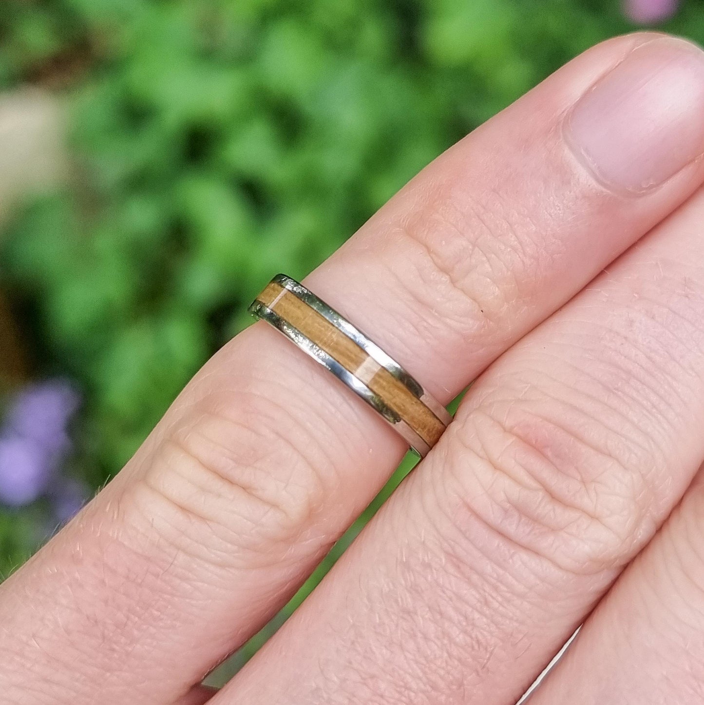 Stainless steel and Oak ring - Hand made bent wood ring - Wooden wedding band - Engagement ring - Natural jewellery