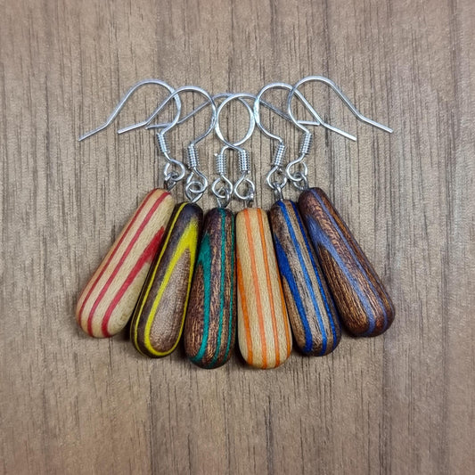 Rainbow striped wood & silver dangle drop earrings - Wooden earrings - Natural earrings - Alternative earrings - 5th anniversary gift