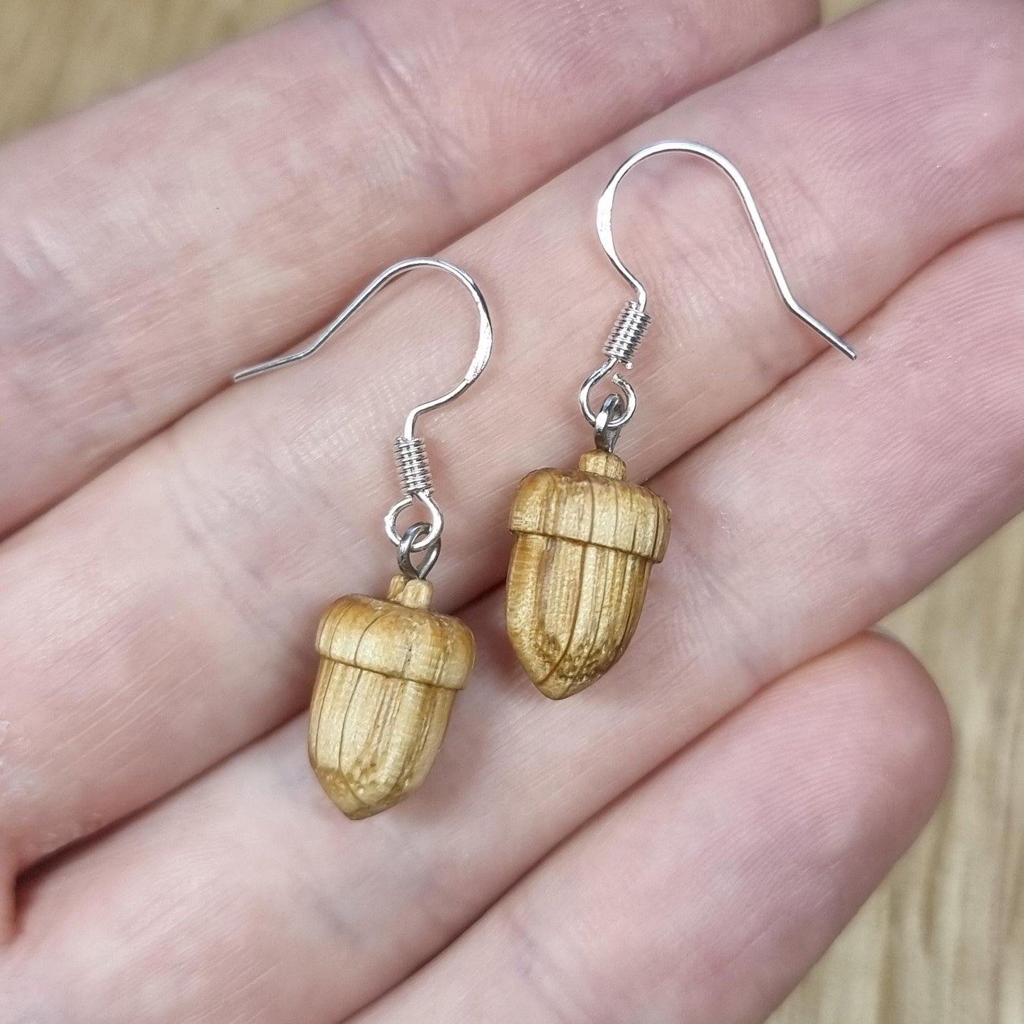 Oak acorn and sterling silver dangle / drop earrings - Wooden earrings - Natural earrings