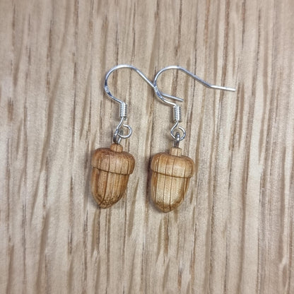 Oak acorn and sterling silver dangle / drop earrings - Wooden earrings - Natural earrings