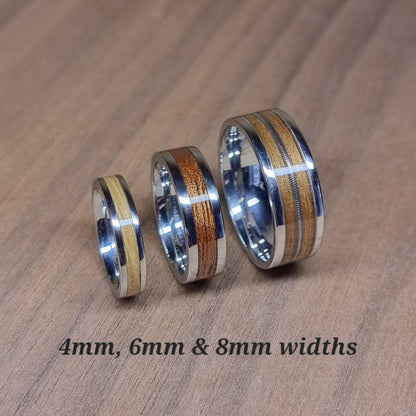 Stainless steel and smoked eucalyptus ring - Hand made bent wood ring - Wooden wedding band - Engagement ring - Natural jewellery