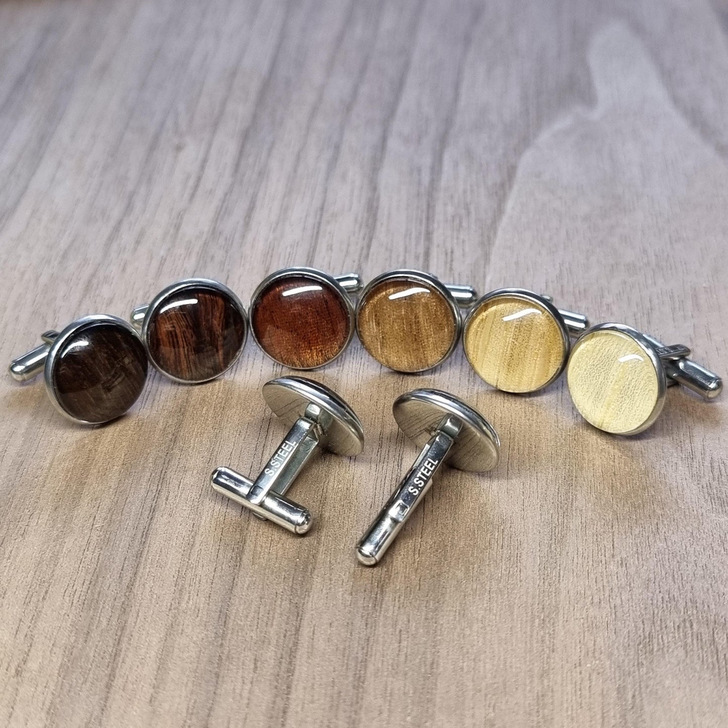 Custom stainless steel wood inlay cufflinks
